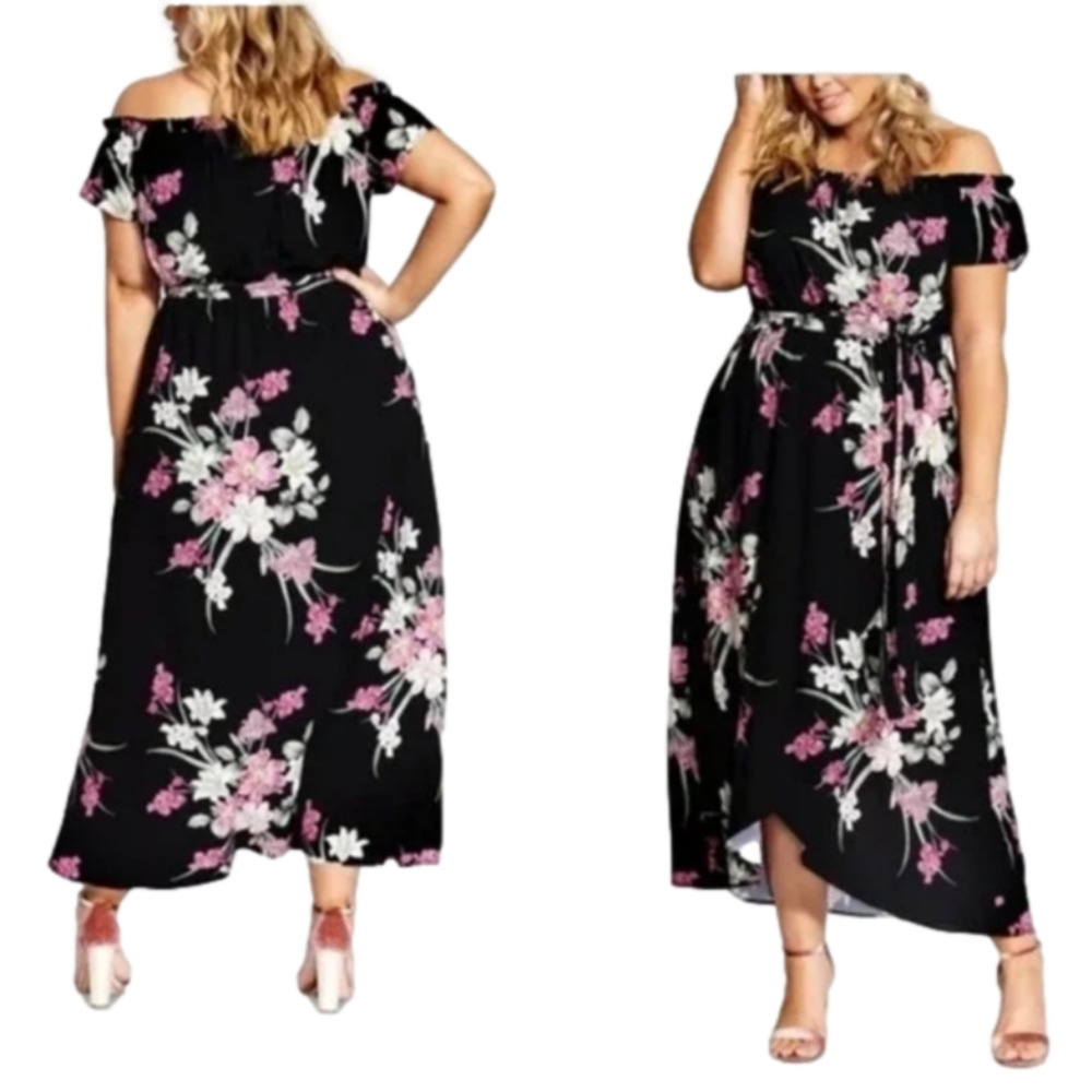 CITY CHIC Black Lady‎ Floral Off Shoulder maxi Dress plus size XL 22 3X NEW!!!